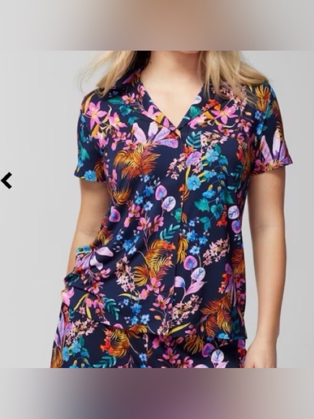 Soma Blooming Tropical Navy Floral Button-Down Shirt & Shorts Set Size Large
